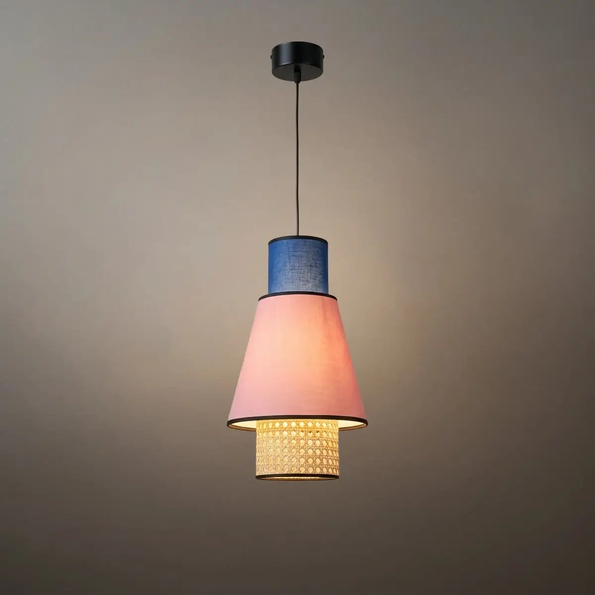 Bamburo Farmhouse Cylindrical Pendant Light - Fabric