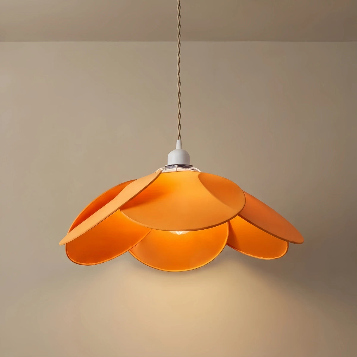 Zenno Farmhouse Metal & Fabric Pendant Light -- Orange/Brown/Beige for Living Room