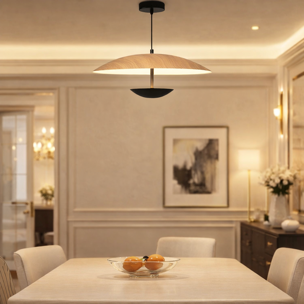 Irondale Nordic Hooded Pendant Light - Wood/Brown Metal for Dining Room