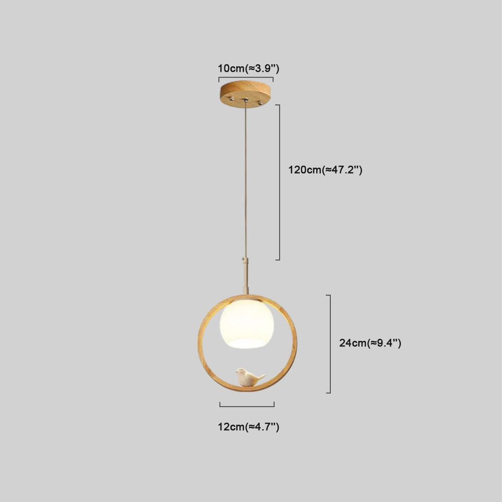 Wood Pendant Light – Metal Ring Design for Living Room Dimensions