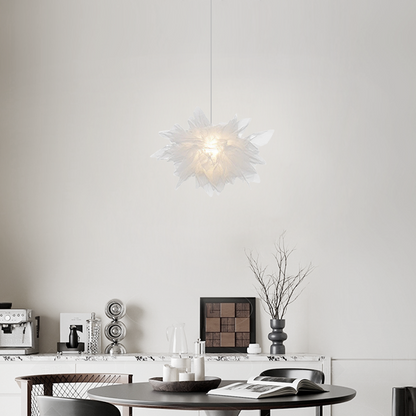 Lunara Art Deco Pendant Light – White Metal Floral with Organza Shade for Bedroom