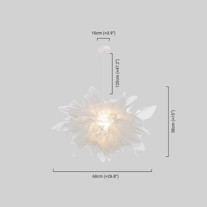 Lunara Art Deco Pendant Light – White Metal Floral with Organza Shade for Bedroom