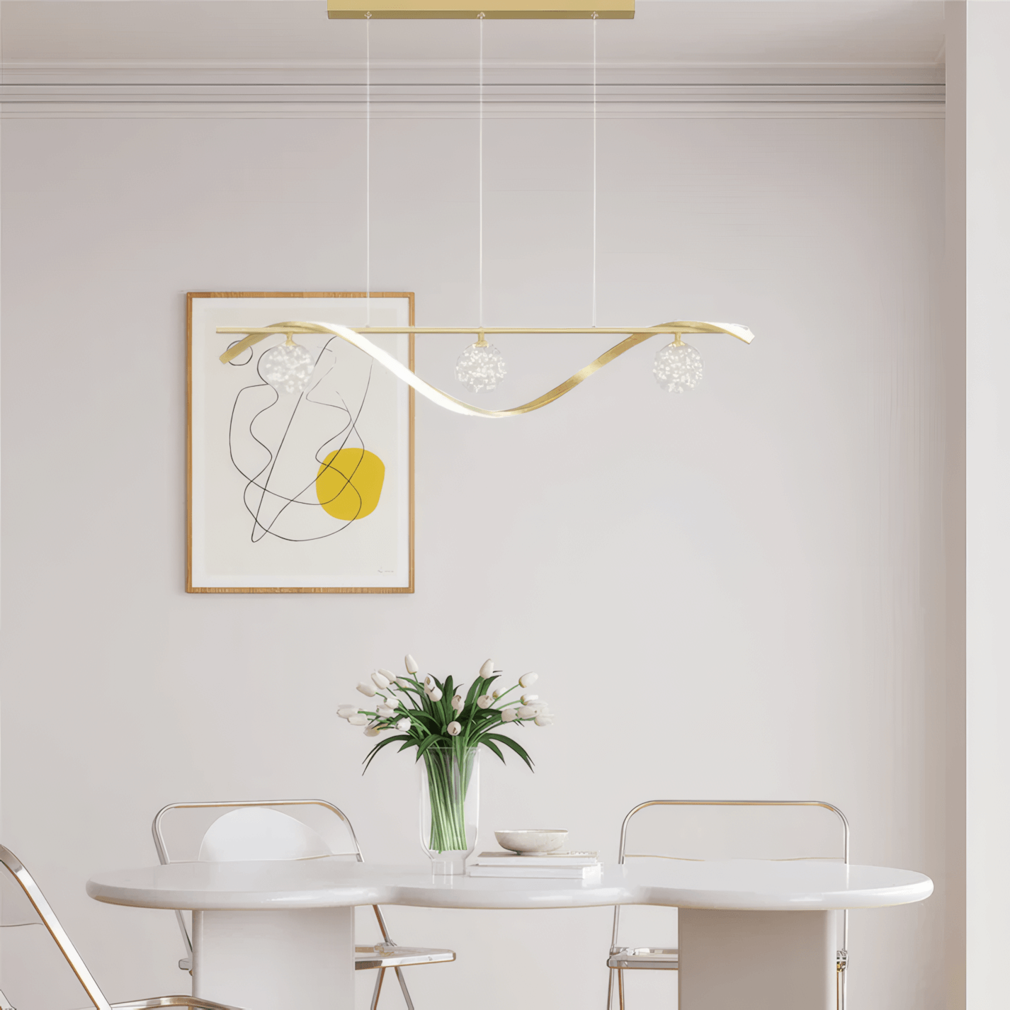 Modern Wave Gold Pendant Light for Dining Room