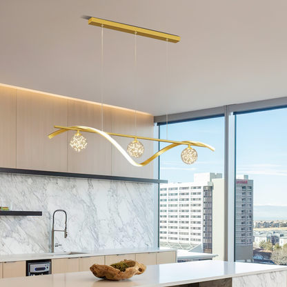 Modern Wave Gold Pendant Light for Kitchen Island