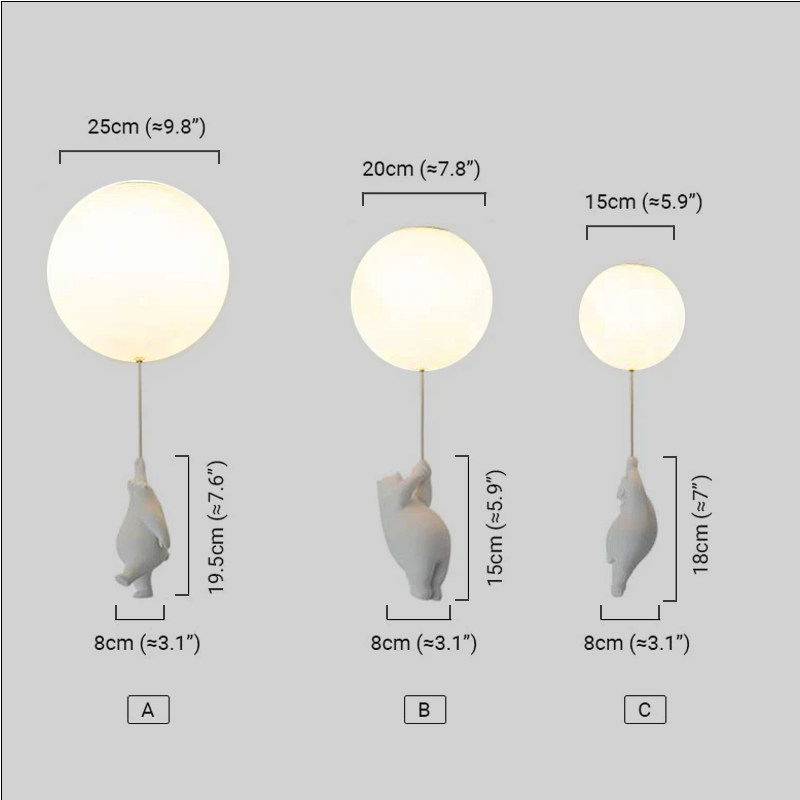Modern Balloon Bear Ceiling Light  Dimension