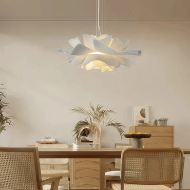 Lámpara colgante Crema - Moderna, con forma de flor, de metal blanco y acrílico