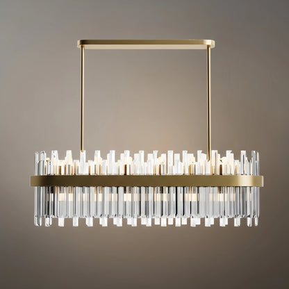 Excelis Gemstone Linear Pendant – Glass Crystals with Solid Brass Ribbon Accent Kitchen Island