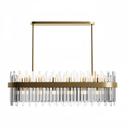 Excelis Gemstone Linear Pendant – Glass Crystals with Solid Brass Ribbon Accent Kitchen Island