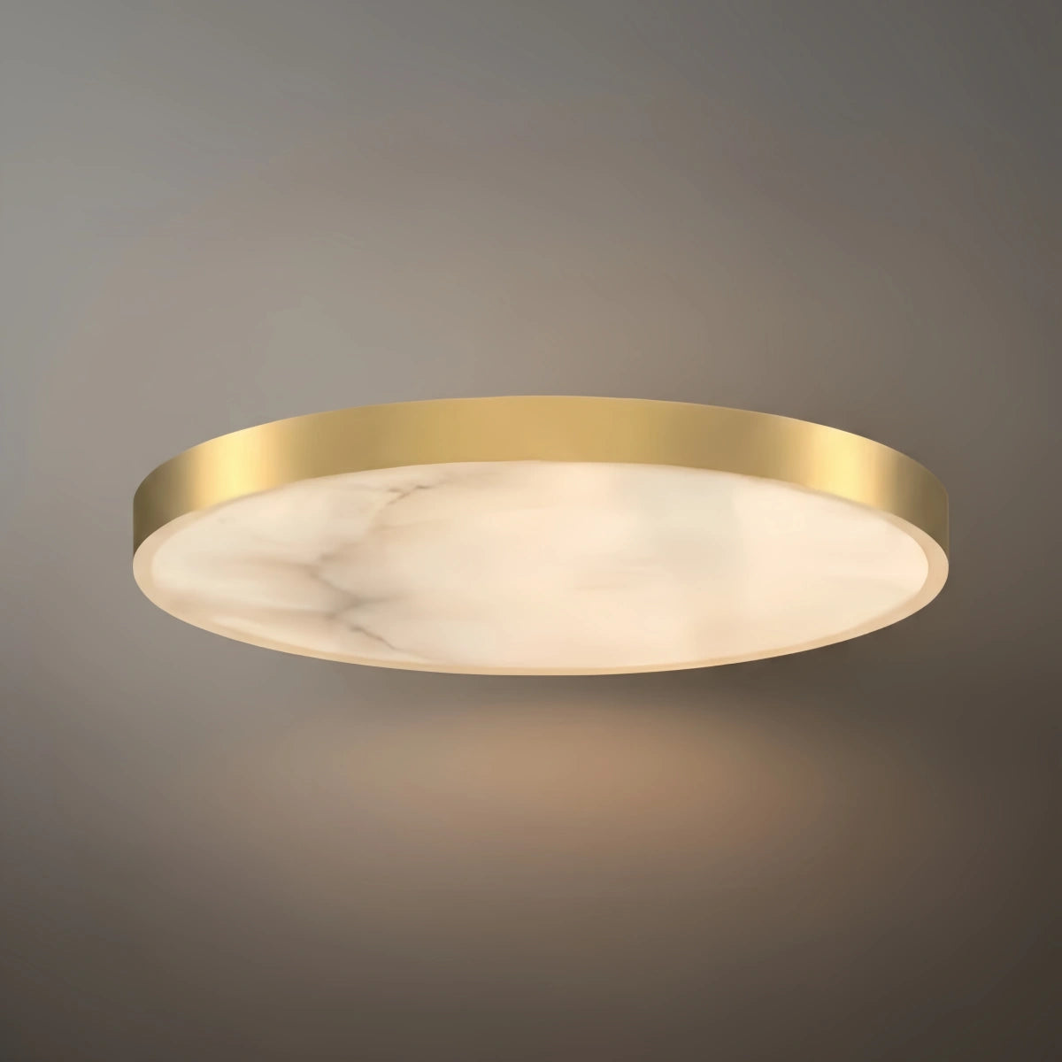 Excelis Modern Alabaster Disc Ceiling Light – Solid Brass Frame Warm Ambient Glow