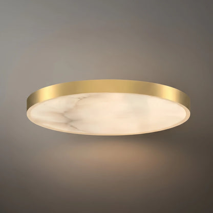 Excelis Modern Alabaster Disc Ceiling Light – Solid Brass Frame Warm Ambient Glow