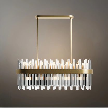 Excelis Gemstone Linear Pendant – Glass Crystals with Solid Brass Ribbon Accent Kitchen Island
