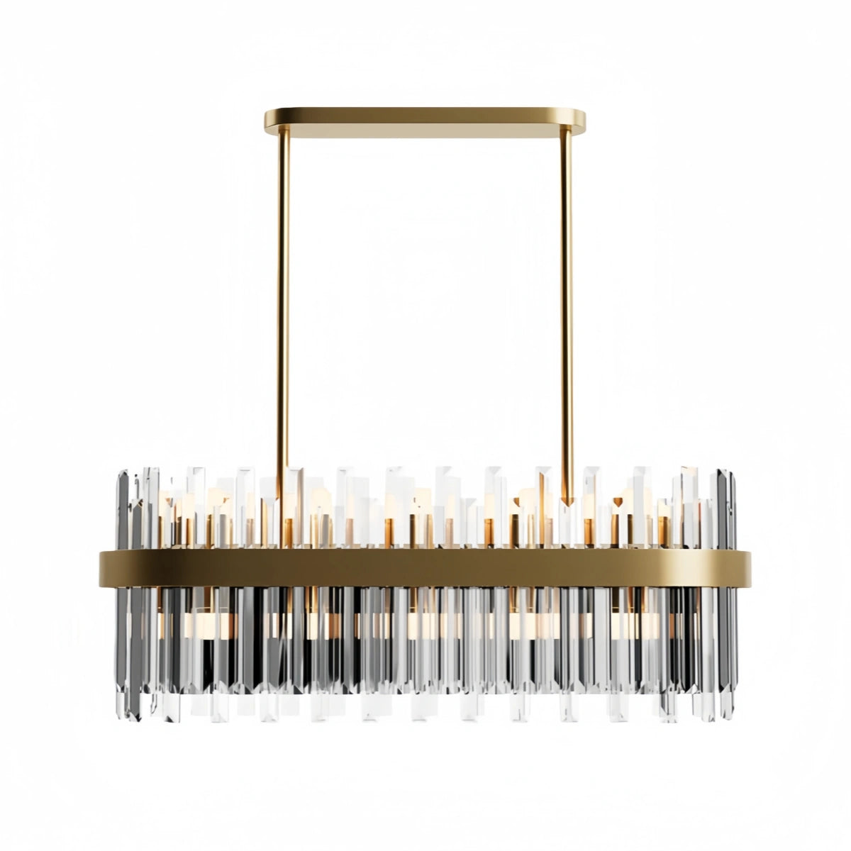Excelis Gemstone Linear Pendant – Glass Crystals with Solid Brass Ribbon Accent Kitchen Island
