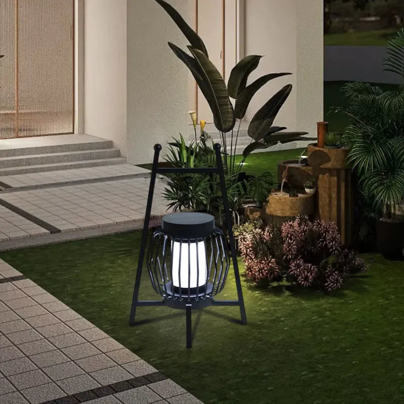 Modern Solar Black Outdoor Floor Lamp Metal Outdoor