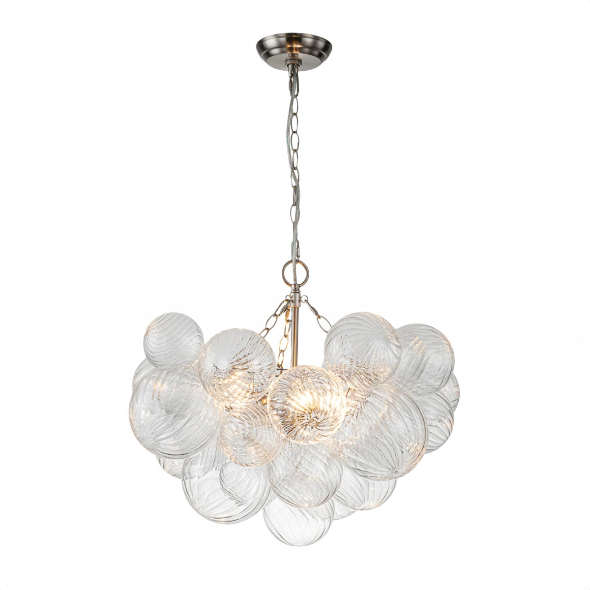 Modern Chandelier – Bubble Etched Glass Golden Chains Artistic for Dining Room/Entryway
