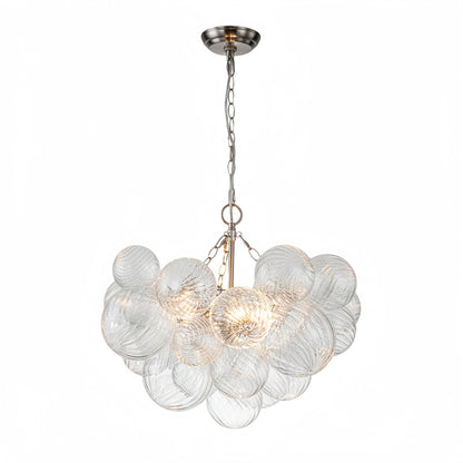 Modern Chandelier – Bubble Etched Glass Golden Chains Artistic for Dining Room/Entryway