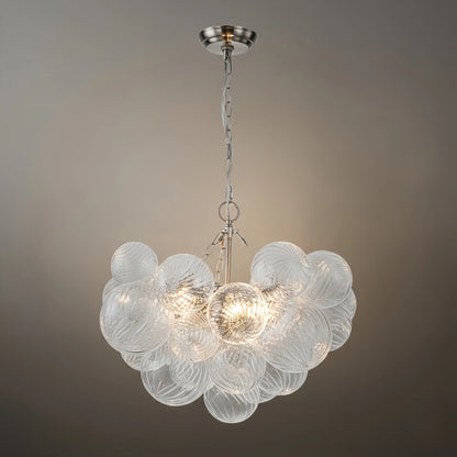 Modern Chandelier – Bubble Etched Glass Golden Chains Artistic for Dining Room/Entryway