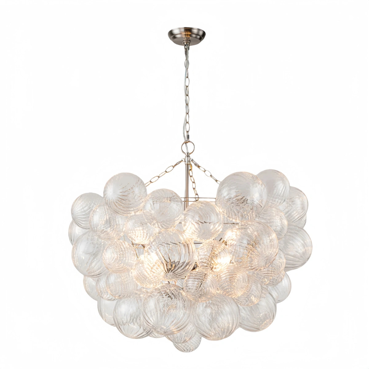 Modern Chandelier – Bubble Etched Glass Golden Chains Artistic for Dining Room/Entryway