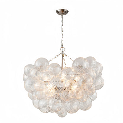 Modern Chandelier – Bubble Etched Glass Golden Chains Artistic for Dining Room/Entryway