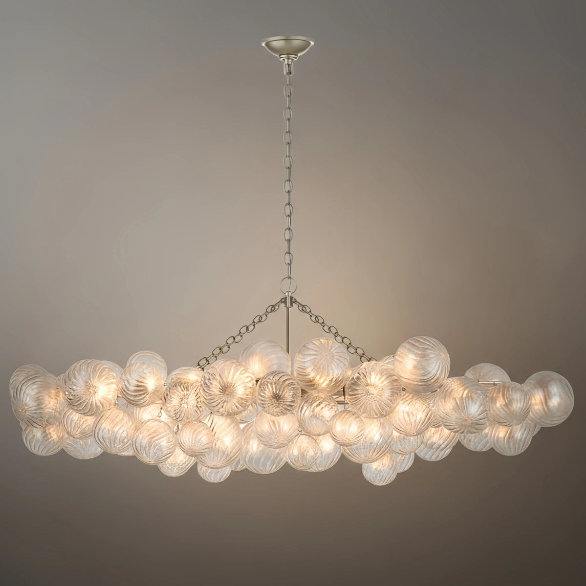 Modern Chandelier – Bubble Etched Glass Golden Chains Artistic for Dining Room/Entryway