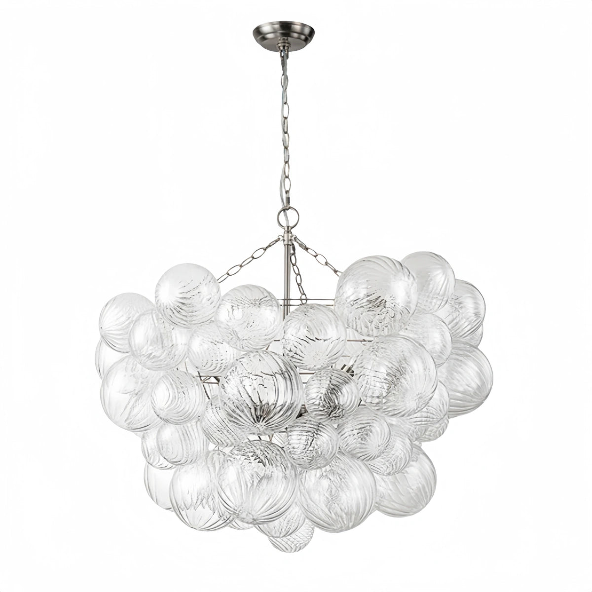 Modern Chandelier – Bubble Etched Glass Golden Chains Artistic for Dining Room/Entryway
