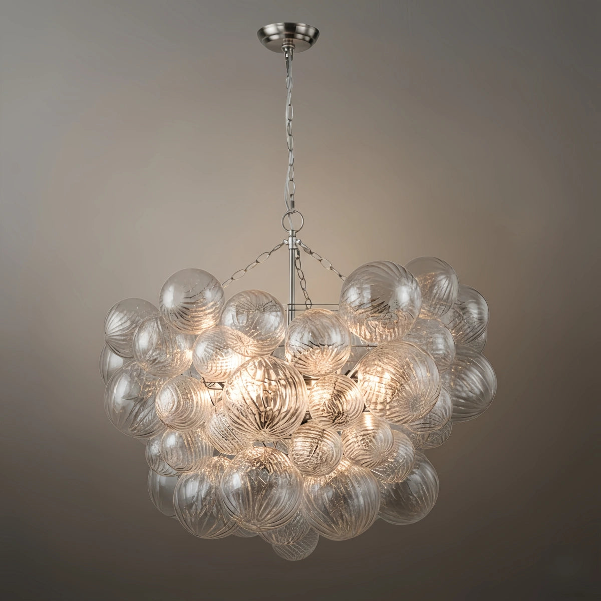Modern Chandelier – Bubble Etched Glass Golden Chains Artistic for Dining Room/Entryway