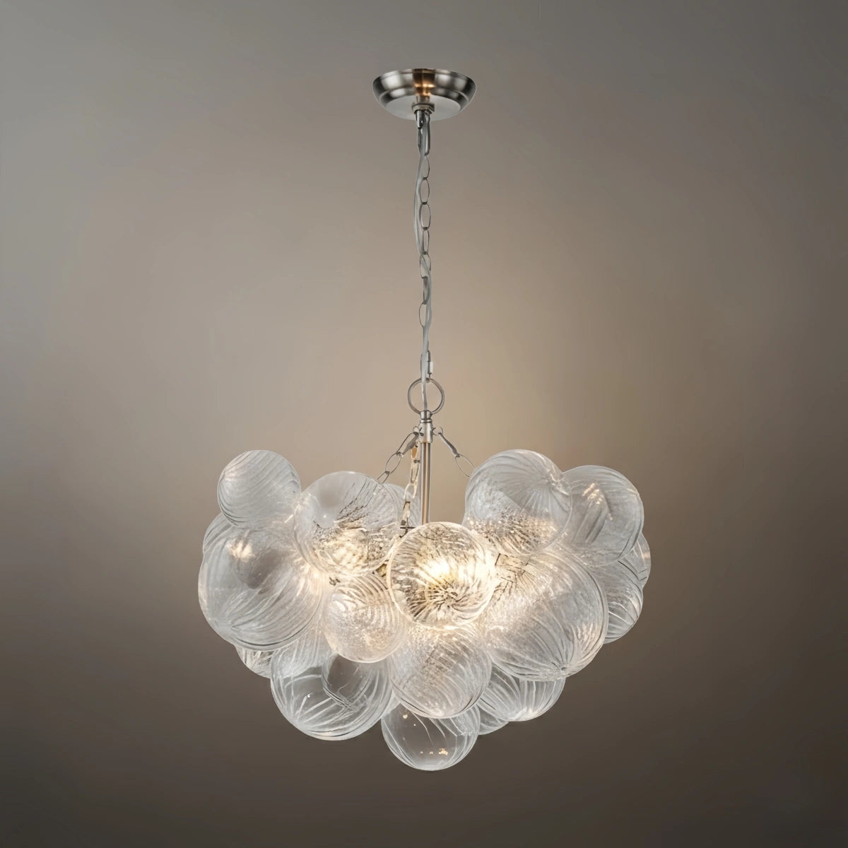 Modern Chandelier – Bubble Etched Glass Golden Chains Artistic for Dining Room/Entryway