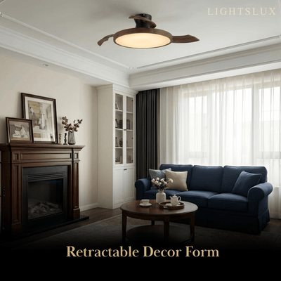Sandora Modern Ceiling Fan Light -- PVC Acrylic Walnut Wood Black for Living Room