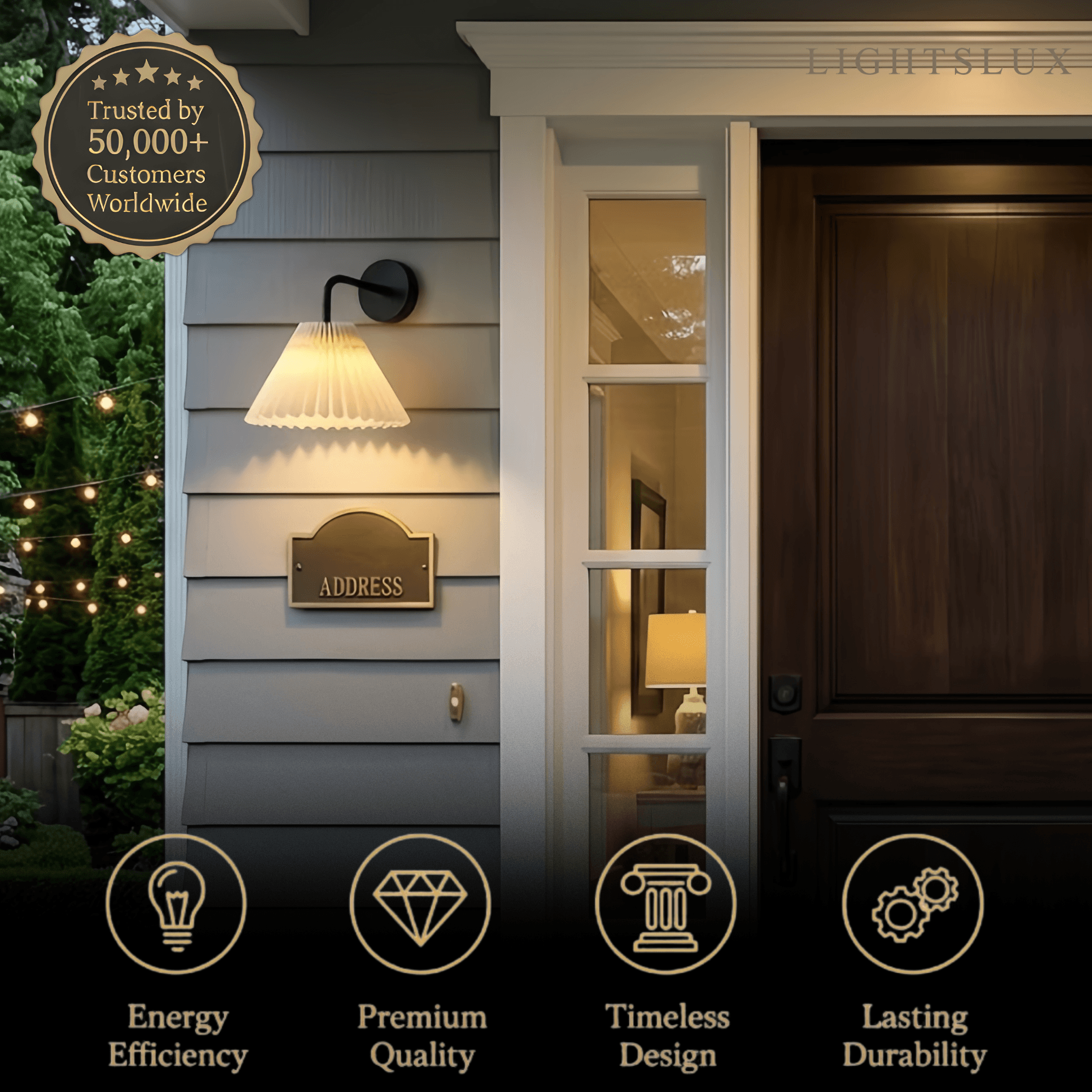 Crema Elegant Wall Lamp--Black or Brass for Outdoor Courtyard