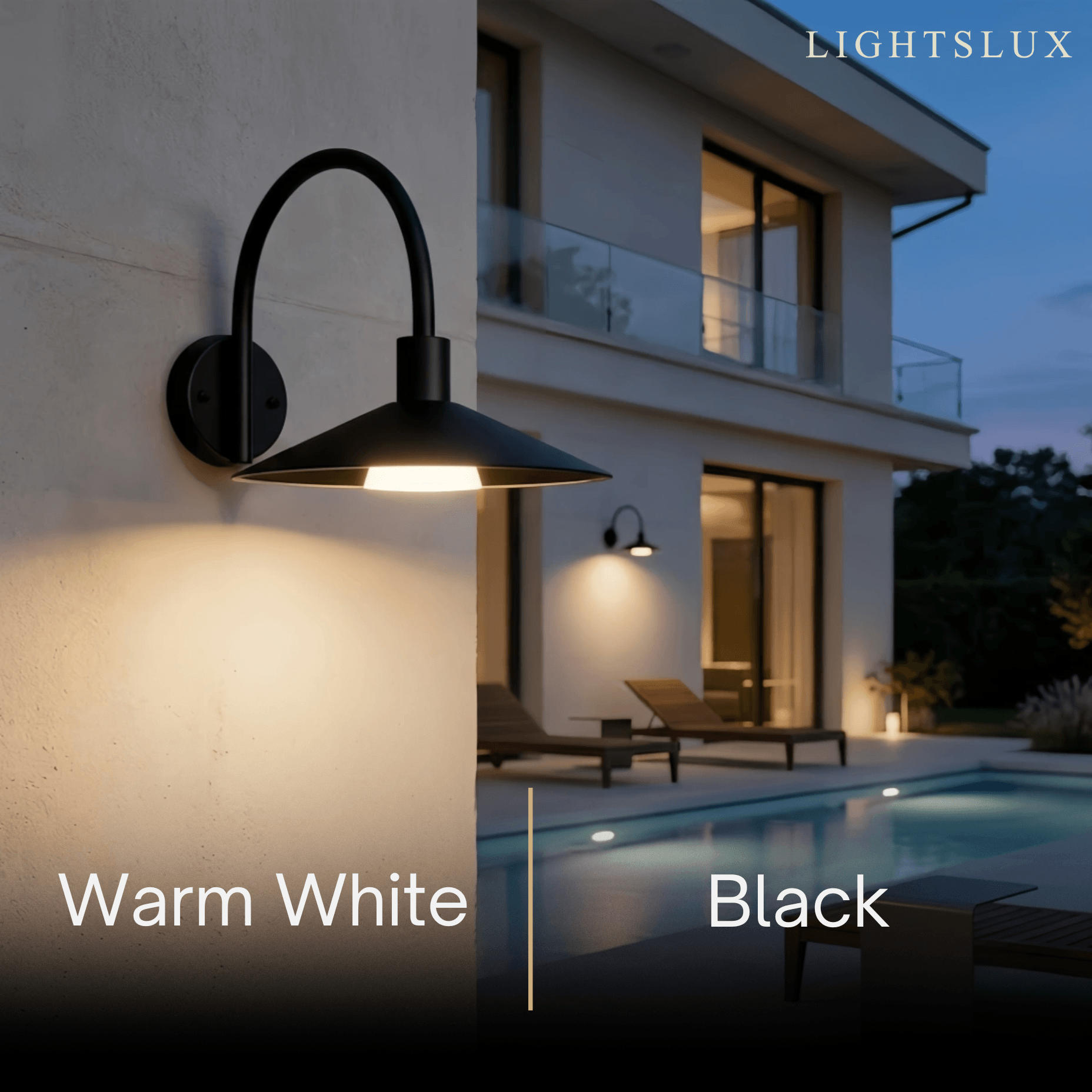 Solara Minimalist Arched Arm Wall Sconce — Stainless Steel Black for Courtyard