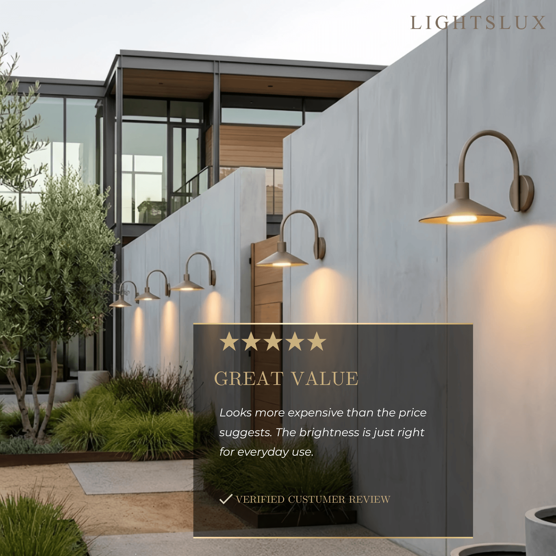 Solara Minimalist Arched Arm Wall Sconce — Stainless Steel Gold for Courtyard