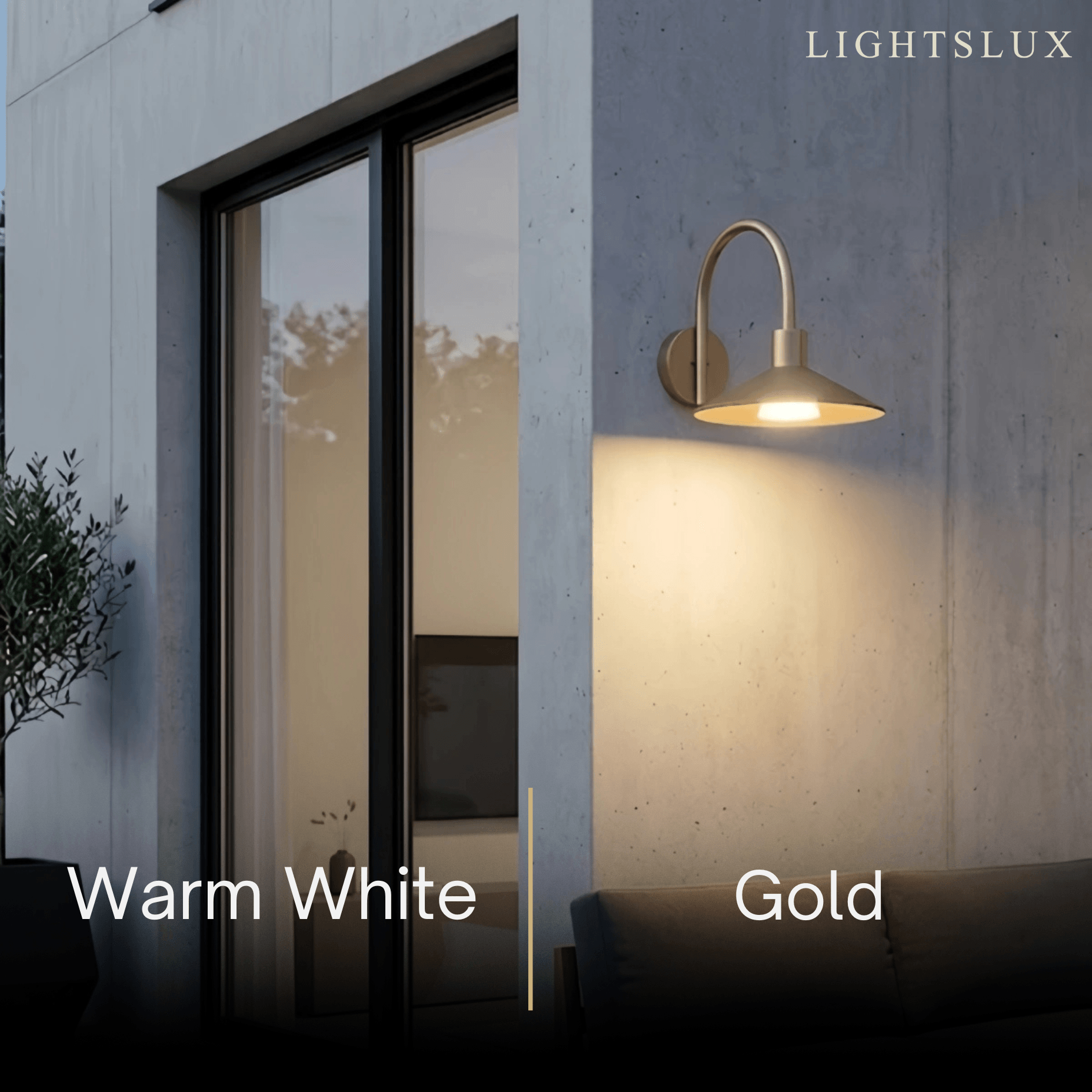 Solara Minimalist Arched Arm Wall Sconce — Stainless Steel Gold for Courtyard