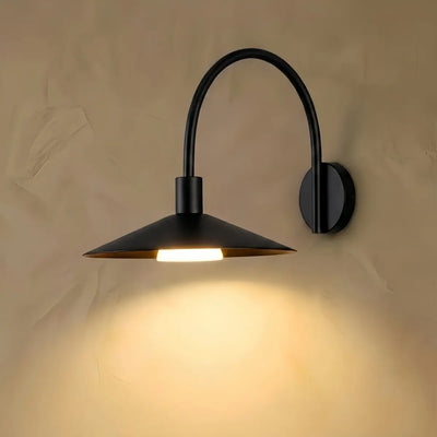 Solara Minimalist Arched Arm Wall Sconce — Stainless Steel Black for Courtyard
