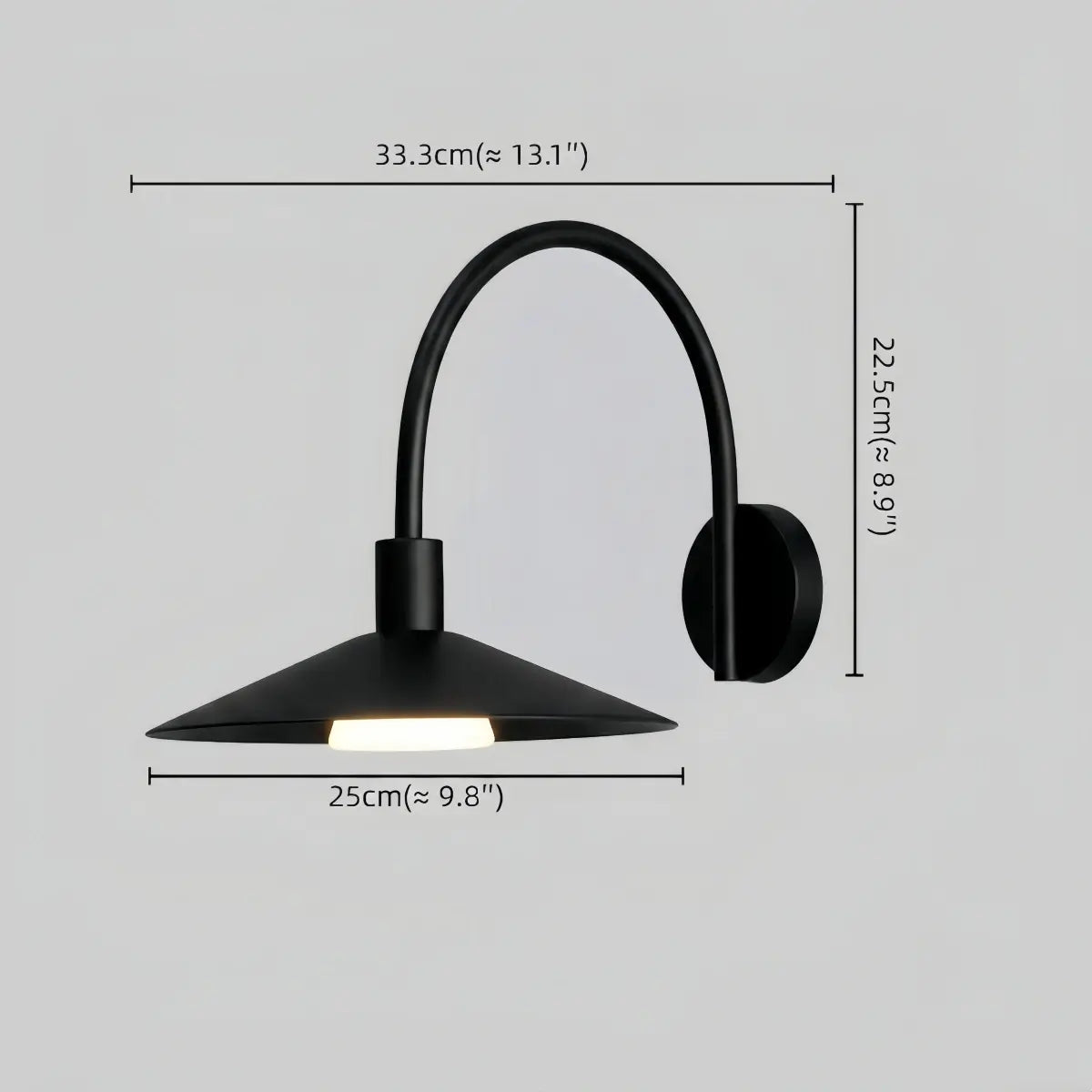 Solara Minimalist Arched Arm Wall Sconce — Stainless Steel Gold/Black for Courtyard Size
