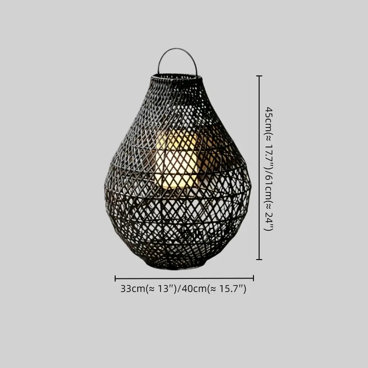 Solara Natural Handwoven Rattan Solar Lantern Floor Lamp -- Black for Garden Size