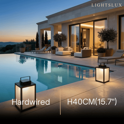 Minimalist LED Outdoor Lantern -- Stainless Steel & PC Black for Pool