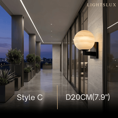 Art Deco Planet Wall Light -- Stainless Steel & Glass, Black/Beige for Terrace