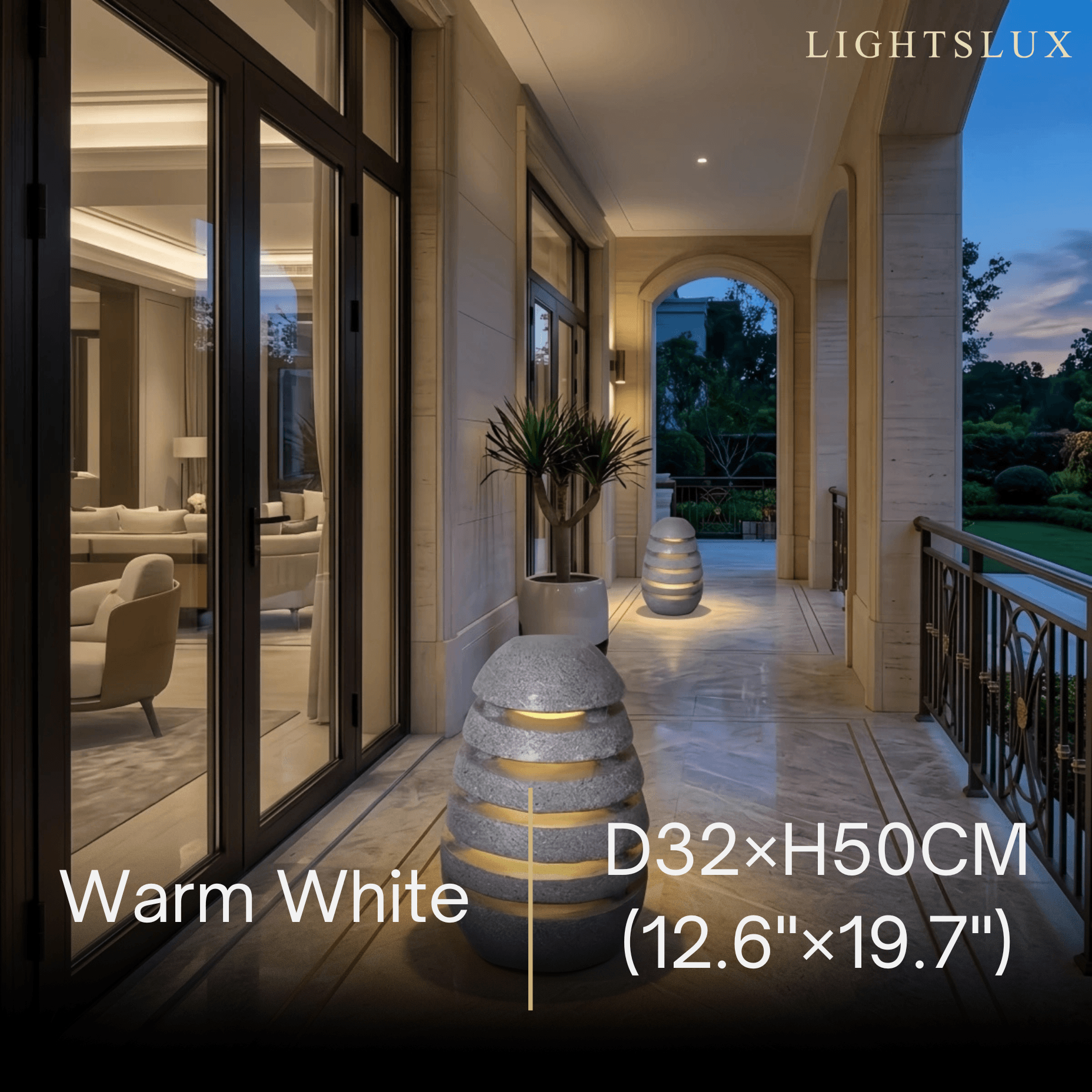 Natural Floor Lamp--Resin Stone-gray for Outdoor Courtyard