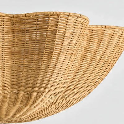 Modern Pendant Light - Scalloped Woven Rattan & Iron for Dining Room