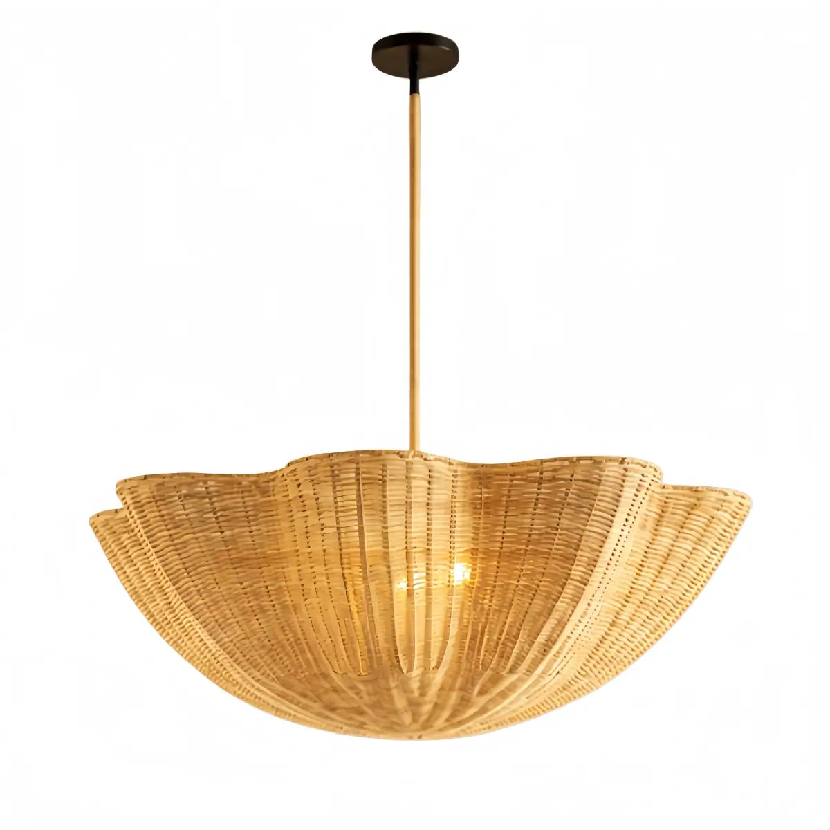 Modern Pendant Light - Scalloped Woven Rattan & Iron for Dining Room