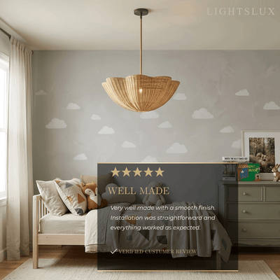 Modern Pendant Light - Scalloped Woven Rattan & Iron for Dining Room