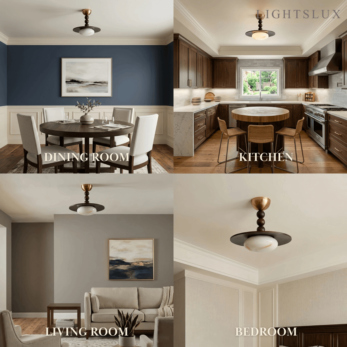 Modern Wood & Alabaster Ceiling Light