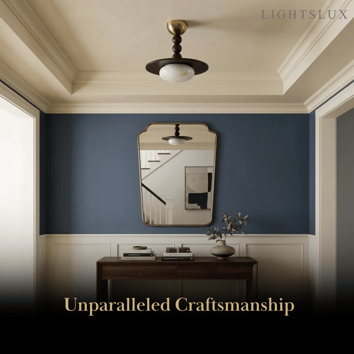 Modern Wood & Alabaster Ceiling Light