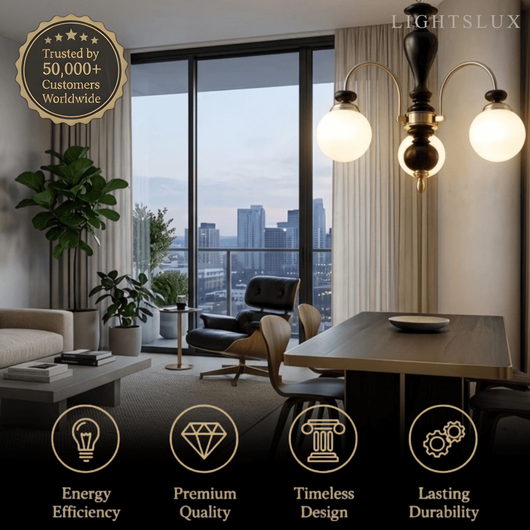 Velora Classic Wood & Glass Chandelier