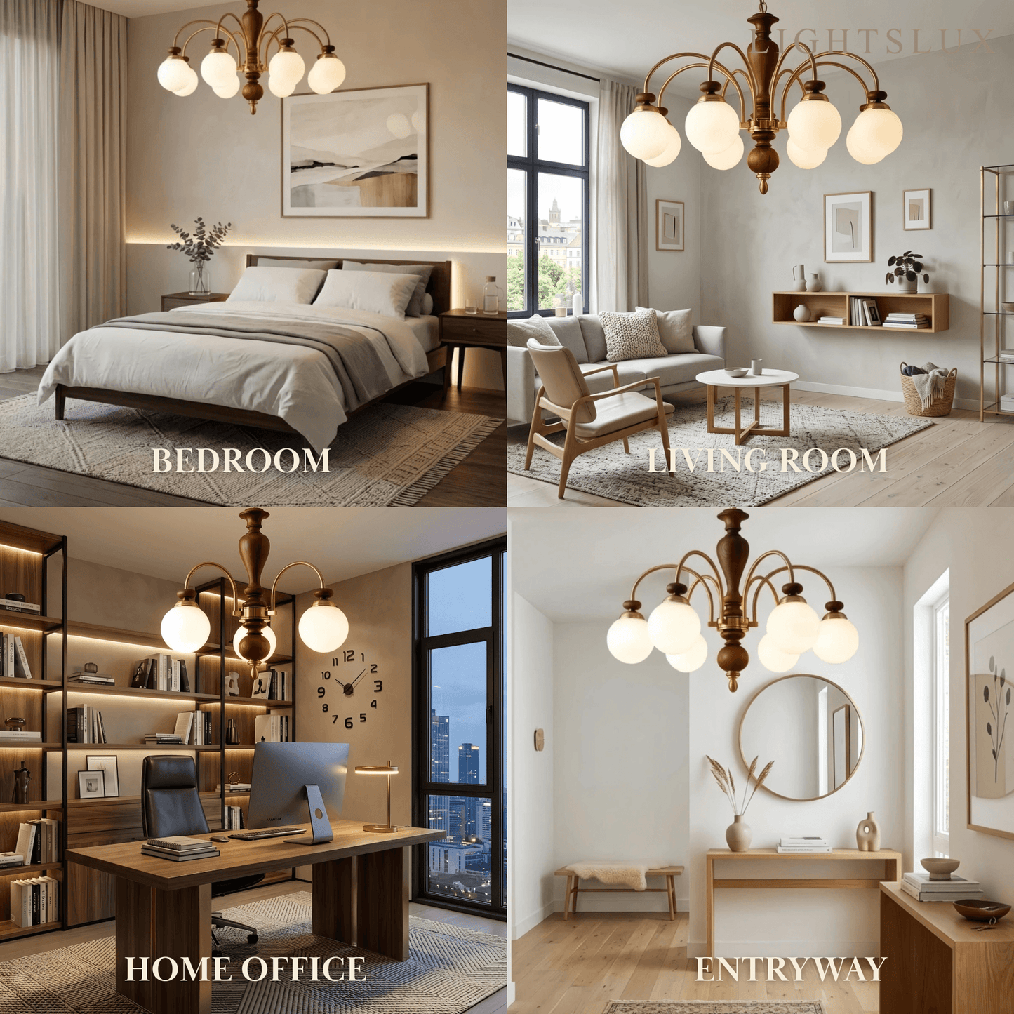 Velora Classic Wood & Glass Chandelier