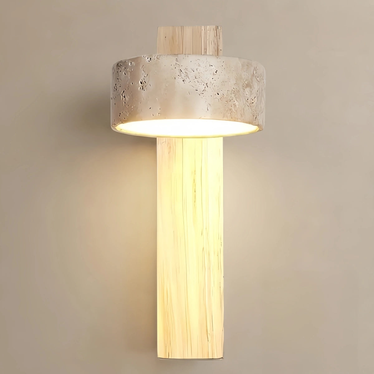 Strata Minimalist Wall Lamp -- Yellow Travertine & Wood for Bedroom