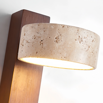 Lámpara de pared minimalista Strata — Travertino amarillo y madera para dormitorio