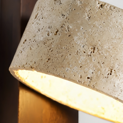 Lámpara de pared minimalista Strata — Travertino amarillo y madera para dormitorio