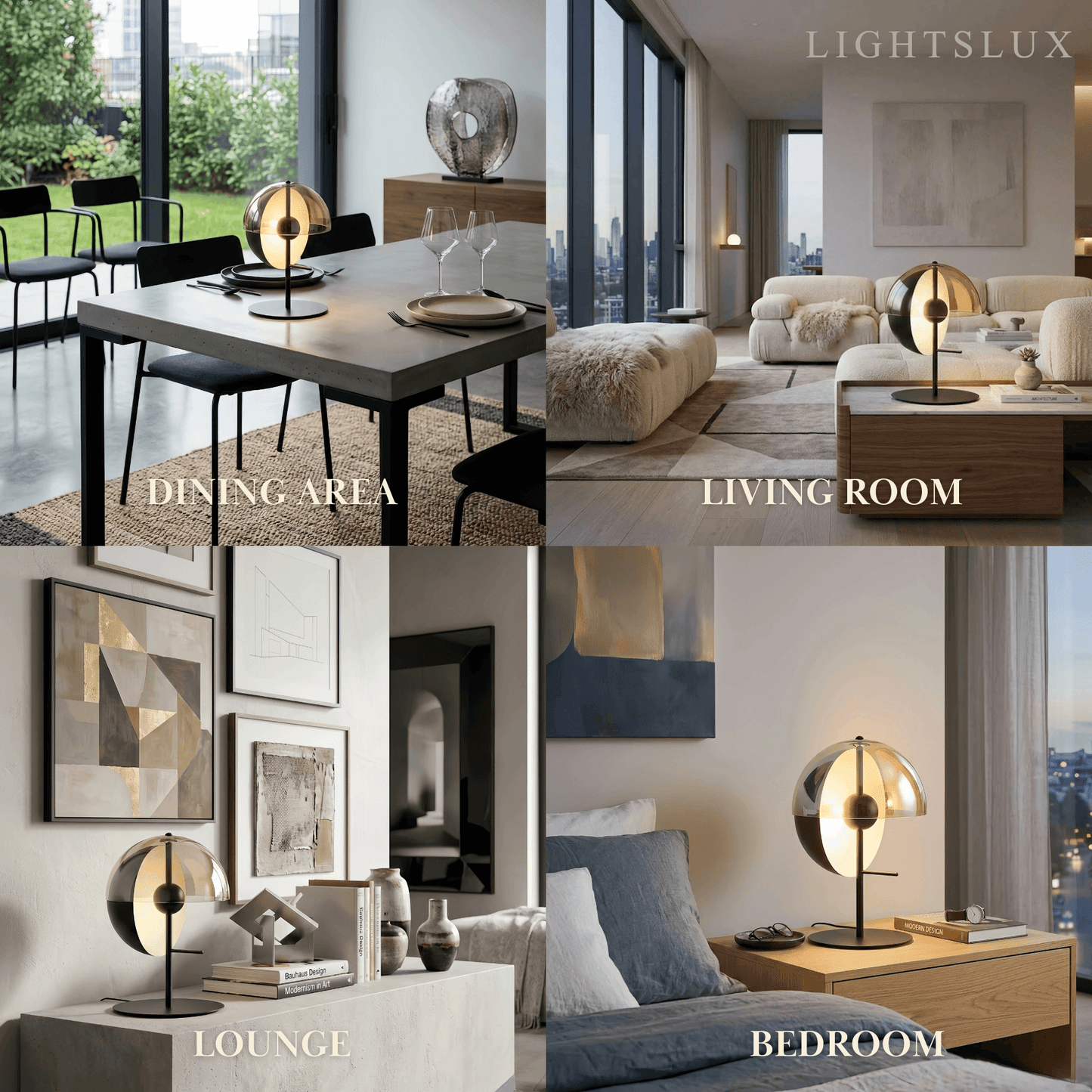 Modern Table Lamp – Iron & Glass Intersecting Hemisphere 