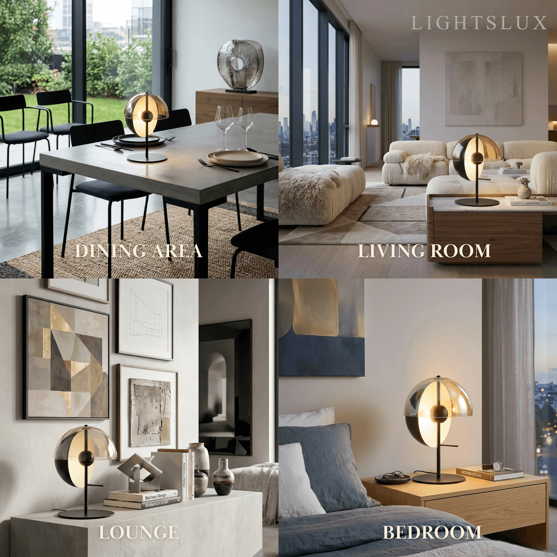 Modern Table Lamp – Iron & Glass Intersecting Hemisphere 