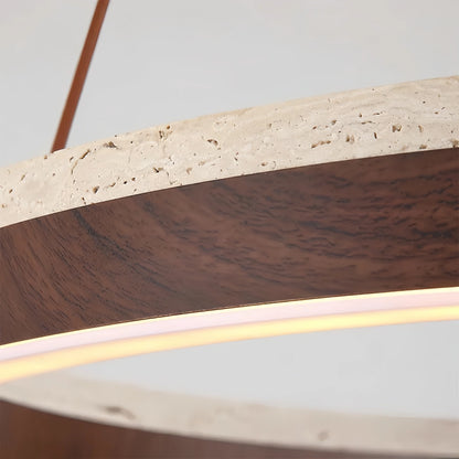 Minimalist Ring Chandelier – Travertine & Wood Walnut Beige